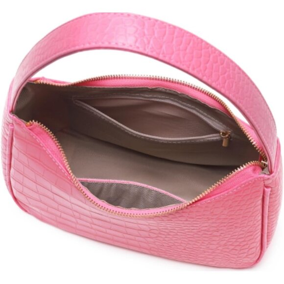 Women Crocodile Pink Imported Polyester Leather Zipper Closure Tote Handbag - Picture 5 of 7